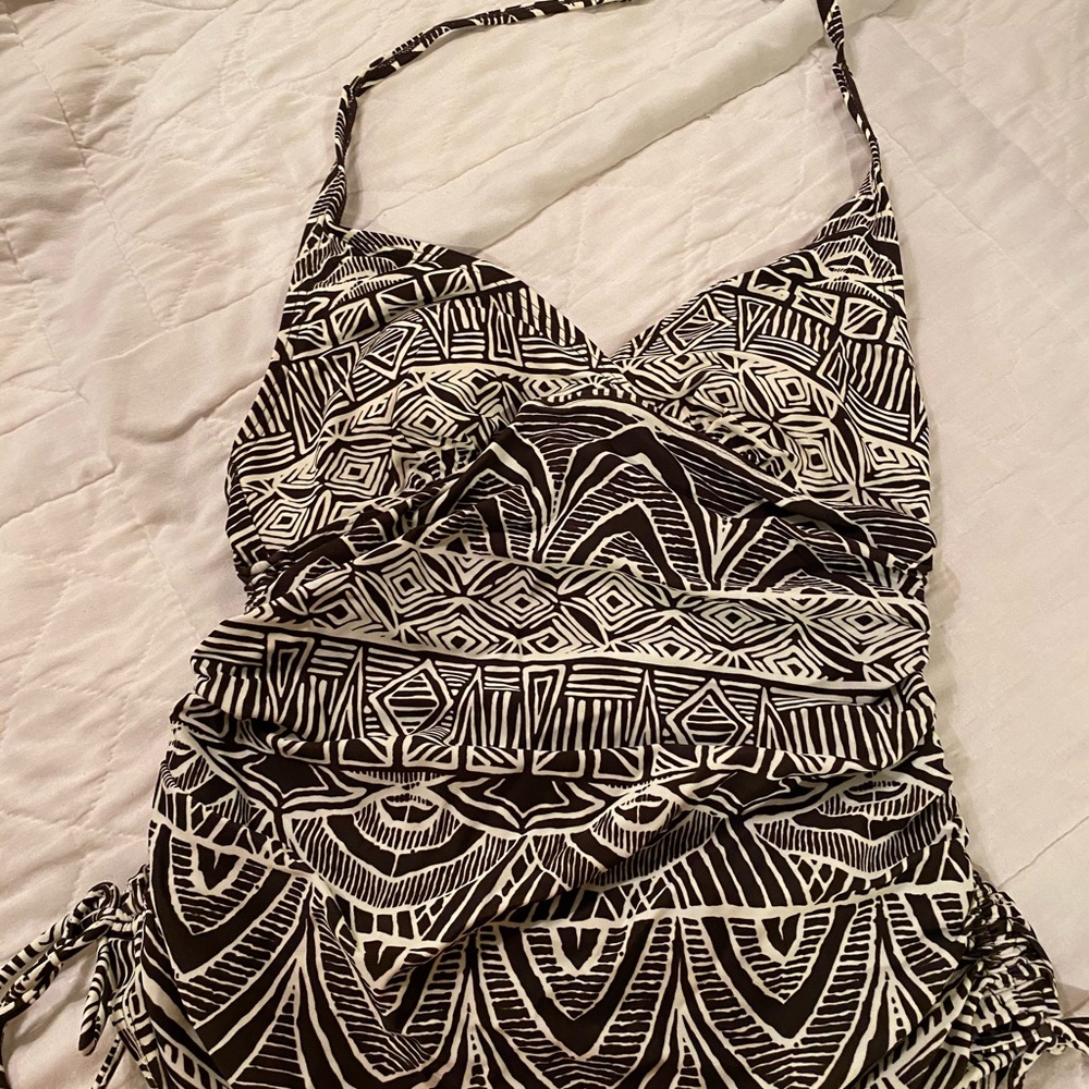 Brown and white tankini top